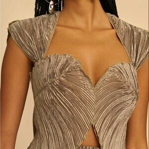 CULT GAIA Milli Cropped Plissé-Satin Top